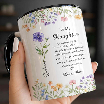 To My Daughter On Your Wedding Day Purple Flower Heart Design - Personalized Custom Accent Mug - DAU322_AMUG