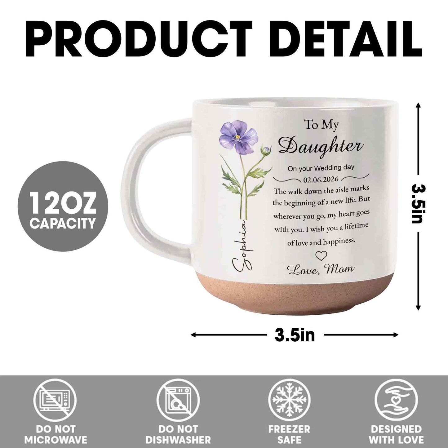 To My Daughter On Your Wedding Day With Birth Month Flower - Personalized Pottery Mug, White Color - DAU322_PMGW