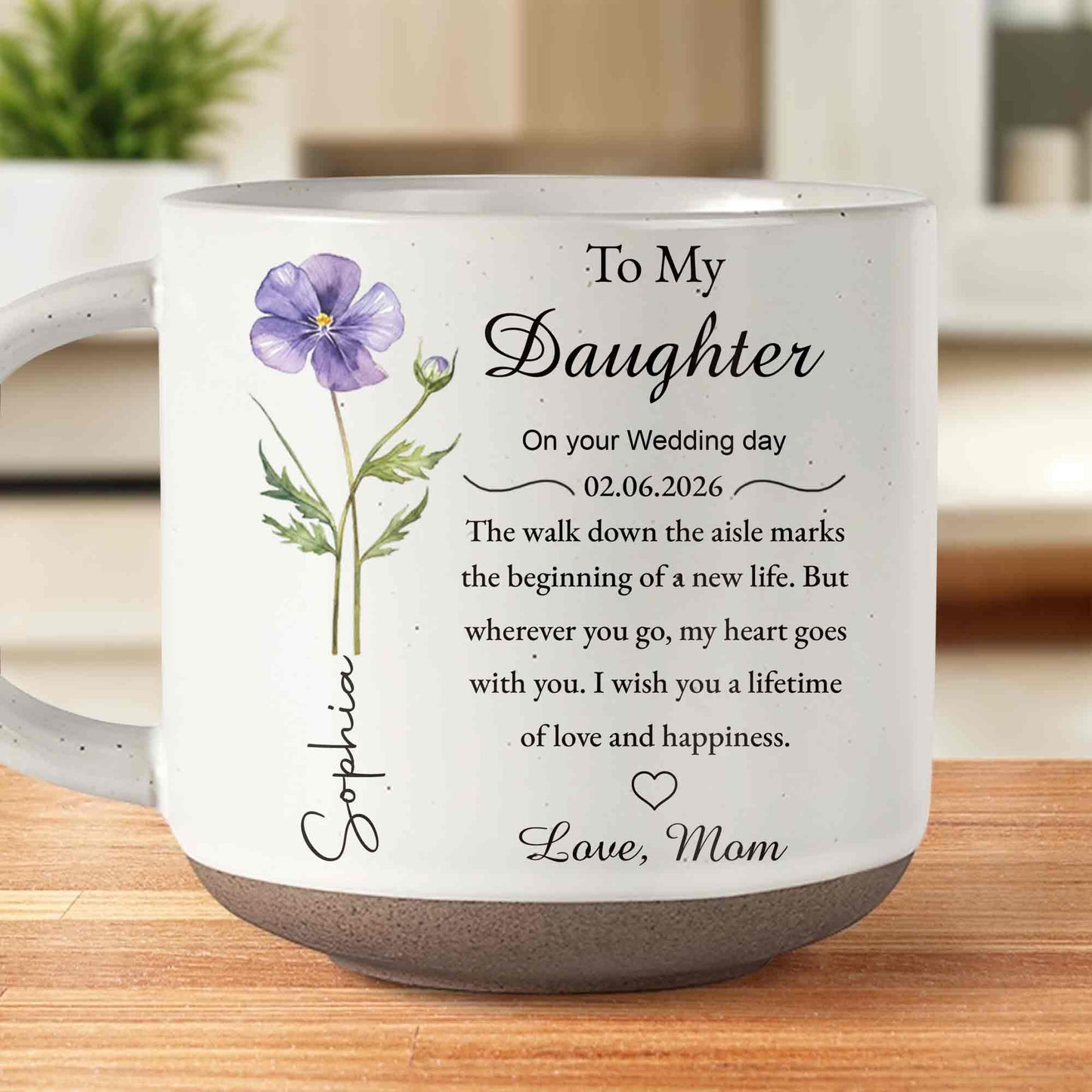 To My Daughter On Your Wedding Day With Birth Month Flower - Personalized Pottery Mug, White Color - DAU322_PMGW