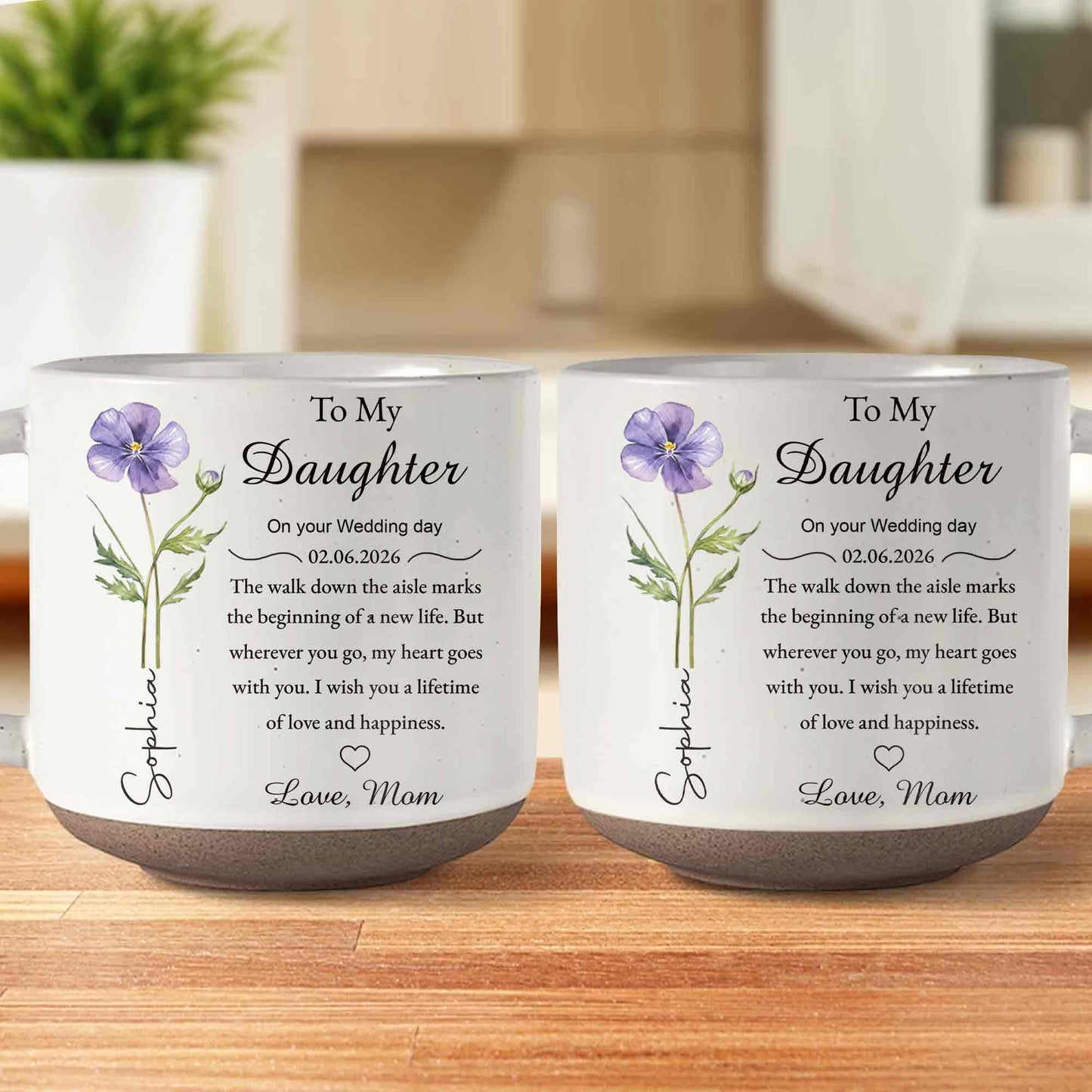 To My Daughter On Your Wedding Day With Birth Month Flower - Personalized Pottery Mug, White Color - DAU322_PMGW