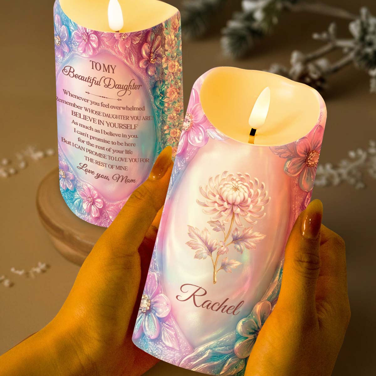 To My Beautiful Daughter Purple Flowers Personalized Candle