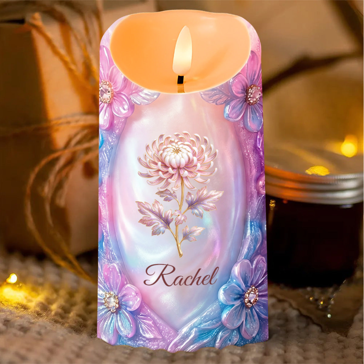 To My Beautiful Daughter Purple Flowers Personalized Candle