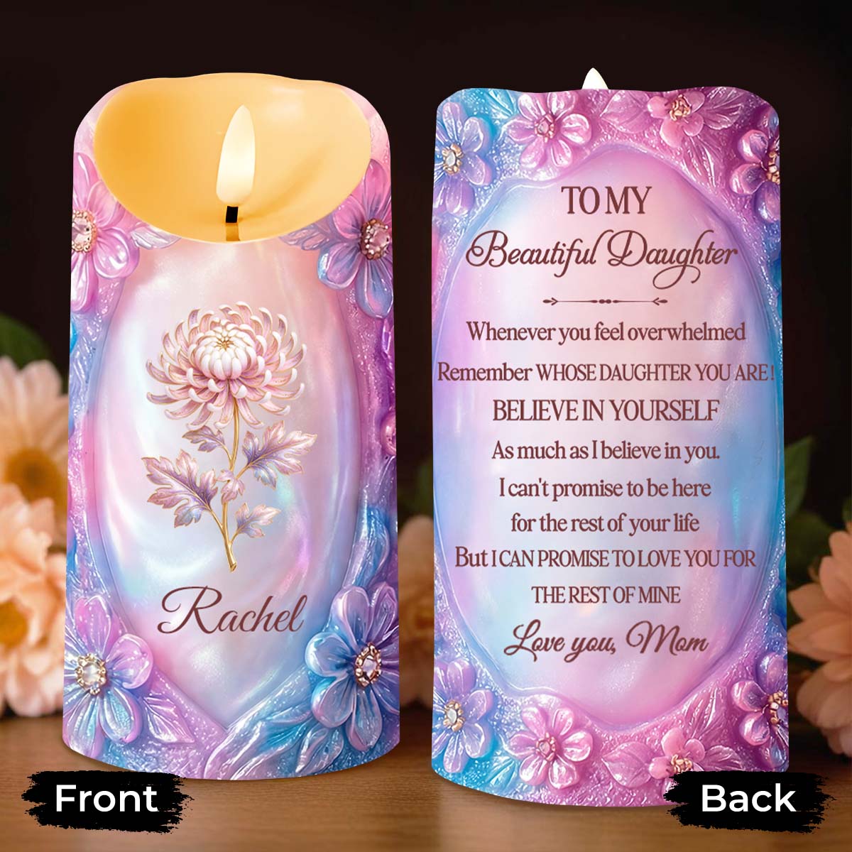 To My Beautiful Daughter Purple Flowers Personalized Candle