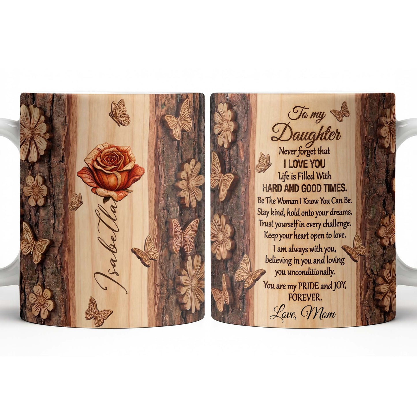 A Beautiful Rose In Full Bloom With Butterflies And Wood Texture