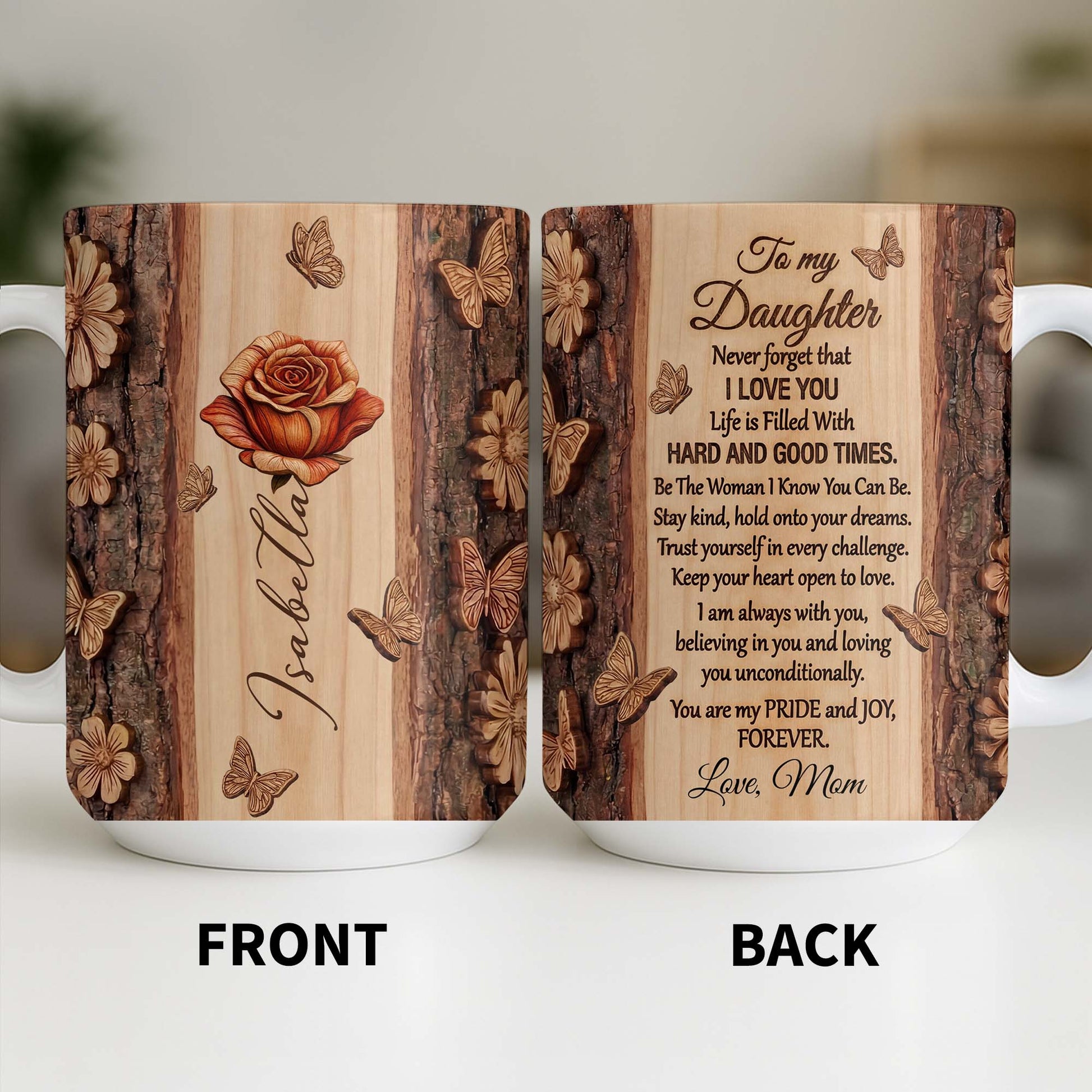 A Beautiful Rose In Full Bloom With Butterflies And Wood Texture