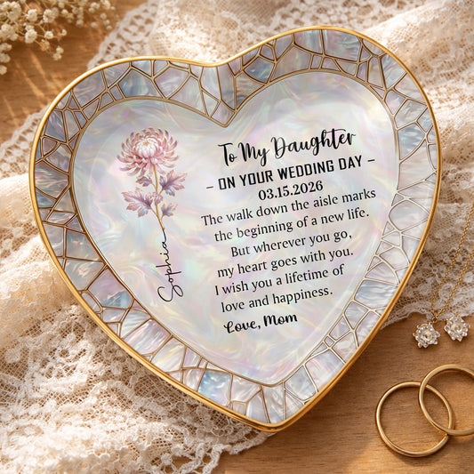 To My Daughter On Your Wedding Day Flower Heart Jewelry Dish - Personalized Custom Jewelry Dish, Ceramic Dish, Heart Shape - DAU354_HCRF