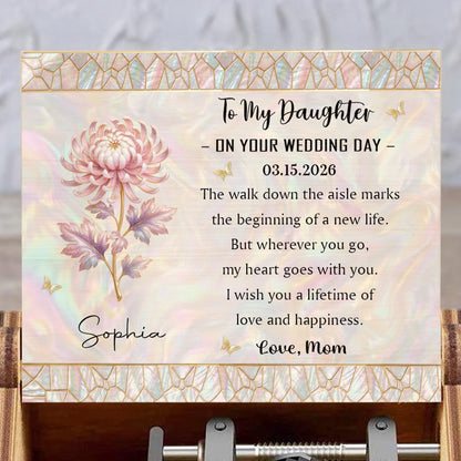 To My Daughter On Your Wedding Day Birth Month Flower Mosaic - Custom Music Box With "You Are My Sunshine" Tune - DAU354_MZB
