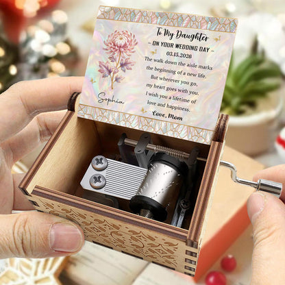 To My Daughter On Your Wedding Day Birth Month Flower Mosaic - Custom Music Box With "You Are My Sunshine" Tune - DAU354_MZB