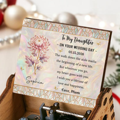 To My Daughter On Your Wedding Day Birth Month Flower Mosaic - Custom Music Box With "You Are My Sunshine" Tune - DAU354_MZB