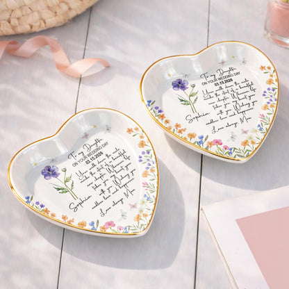 To My Daughter On Your Wedding Day Flower Butterflies Heart - Personalized Custom Jewelry Dish, Ceramic Dish, Heart Shape - DAU356_HCRF