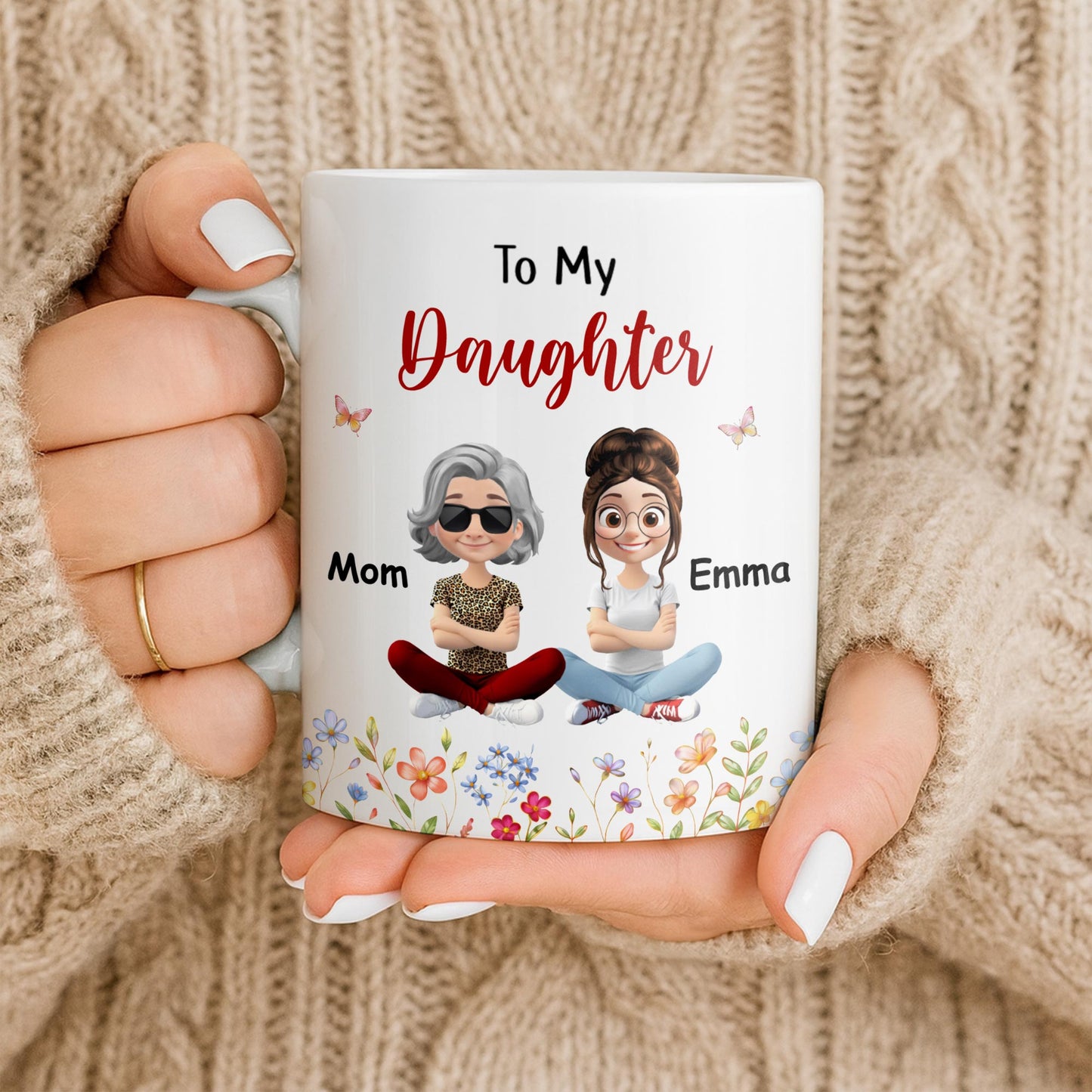 To My Daughter Floral Garden With Butterflies And Flowers - Personalized Custom Coffee Mug - DAU367_MG