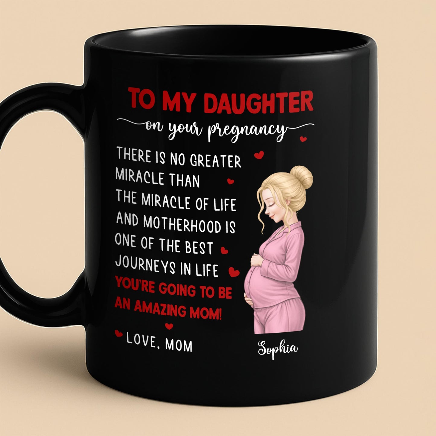 To My Daughter On Your Pregnancy Miracle Of Life Pregnant Woman - Personalized Custom Black Mug - DAU434_BMUG