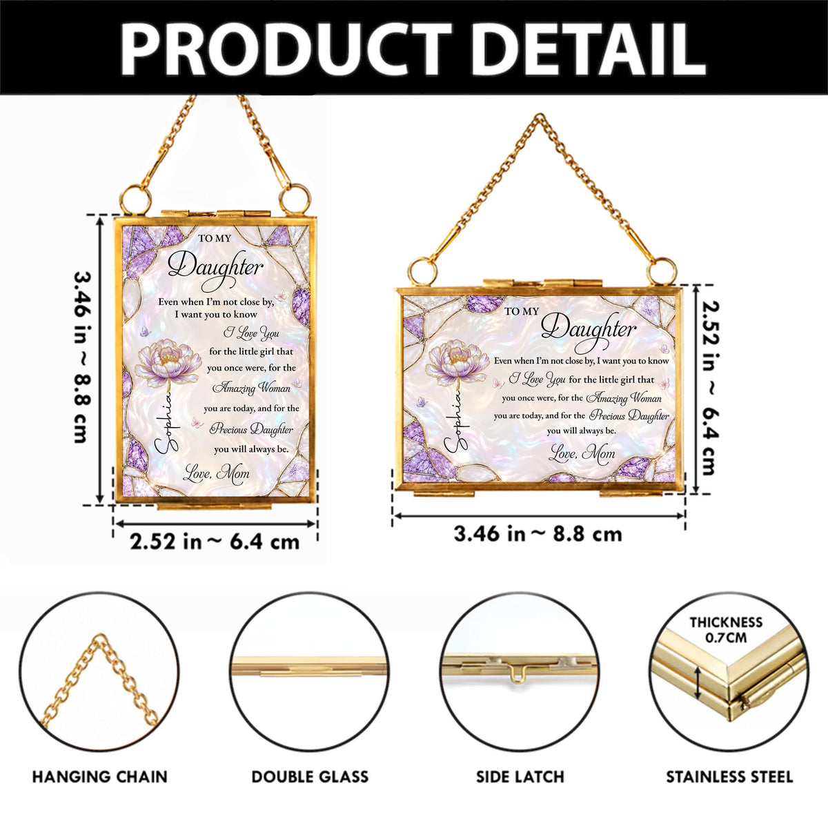 To My Daughter Amazing Woman Flower And Butterfly Stained Glass Style - Personalized Metal Frame Ornament - DAU576_GOFRO