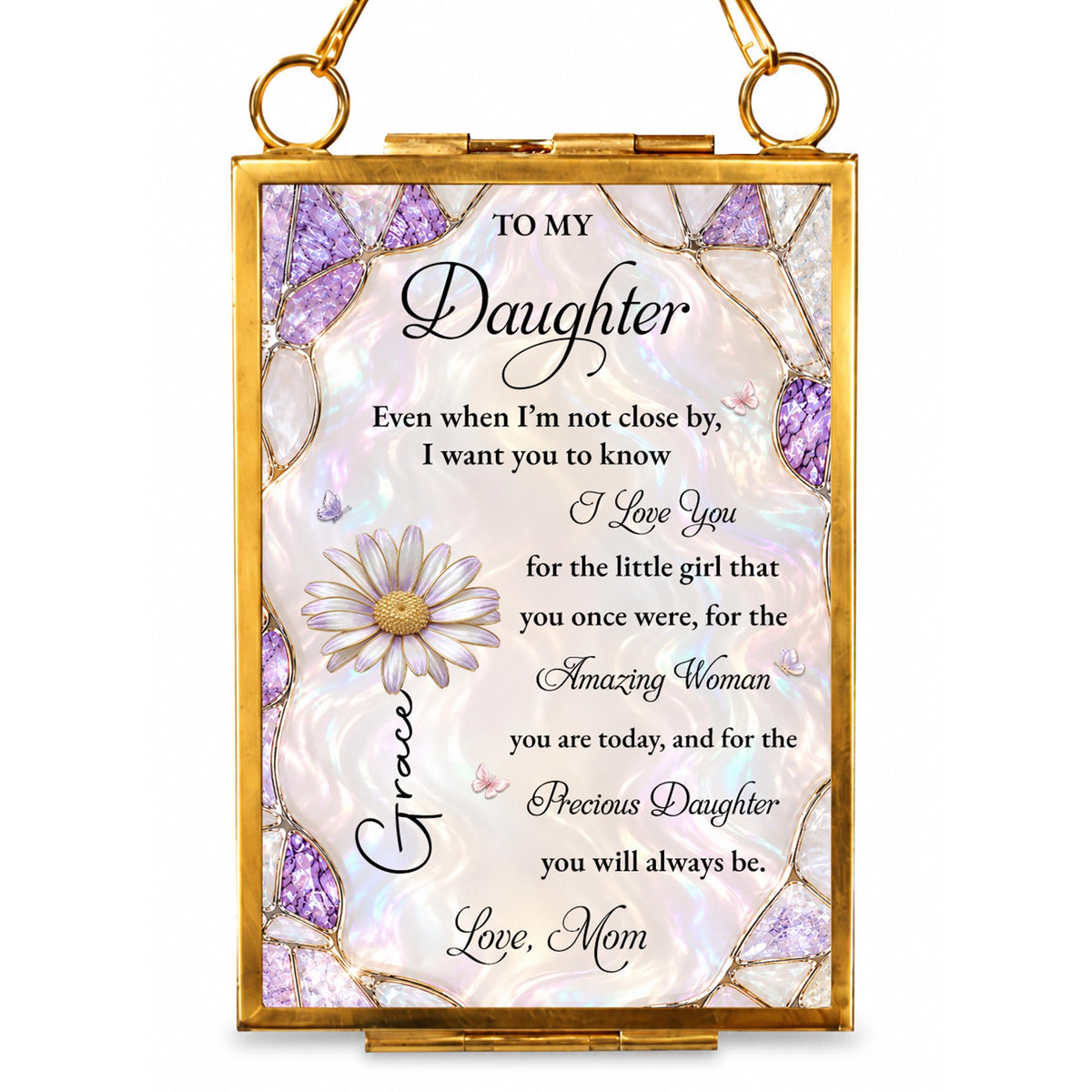 To My Daughter Amazing Woman Flower And Butterfly Stained Glass Style - Personalized Metal Frame Ornament - DAU576_GOFRO