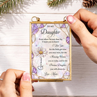 To My Daughter Amazing Woman Flower And Butterfly Stained Glass Style - Personalized Metal Frame Ornament - DAU576_GOFRO