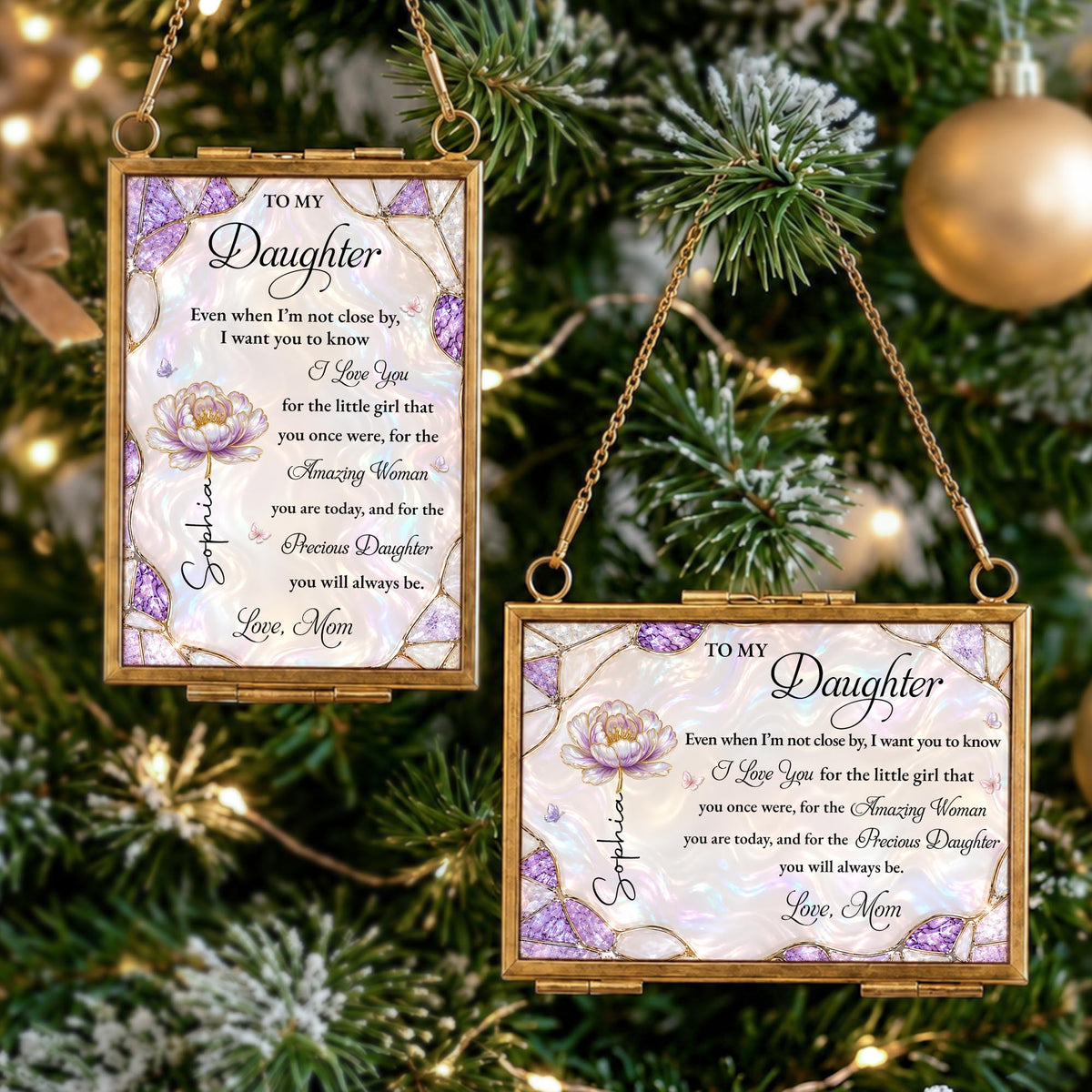 To My Daughter Amazing Woman Flower And Butterfly Stained Glass Style - Personalized Metal Frame Ornament - DAU576_GOFRO