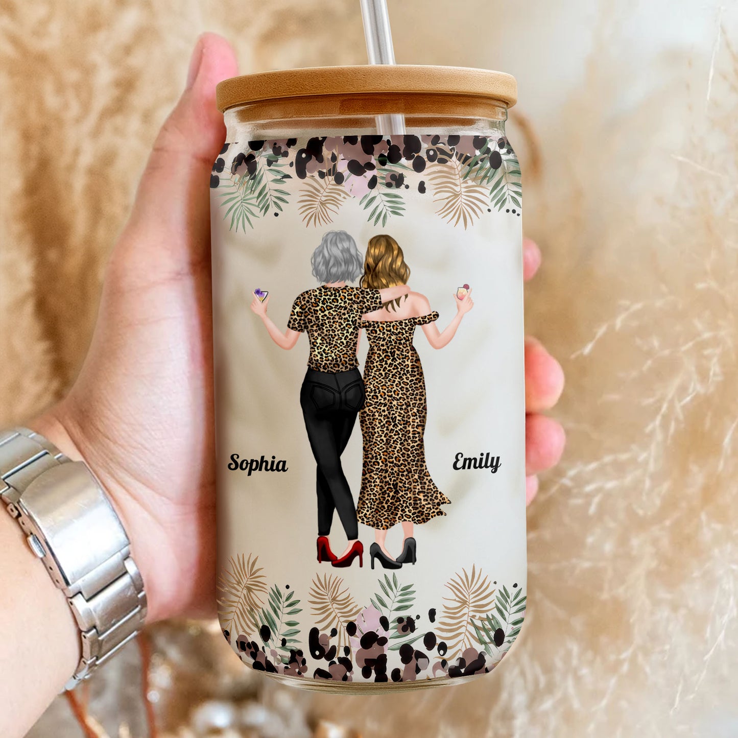 To My Badass Daughter I Am The Storm Leopard Print And Palm Leaves - Personalized Clear Glass Can - DAU579_GLACU