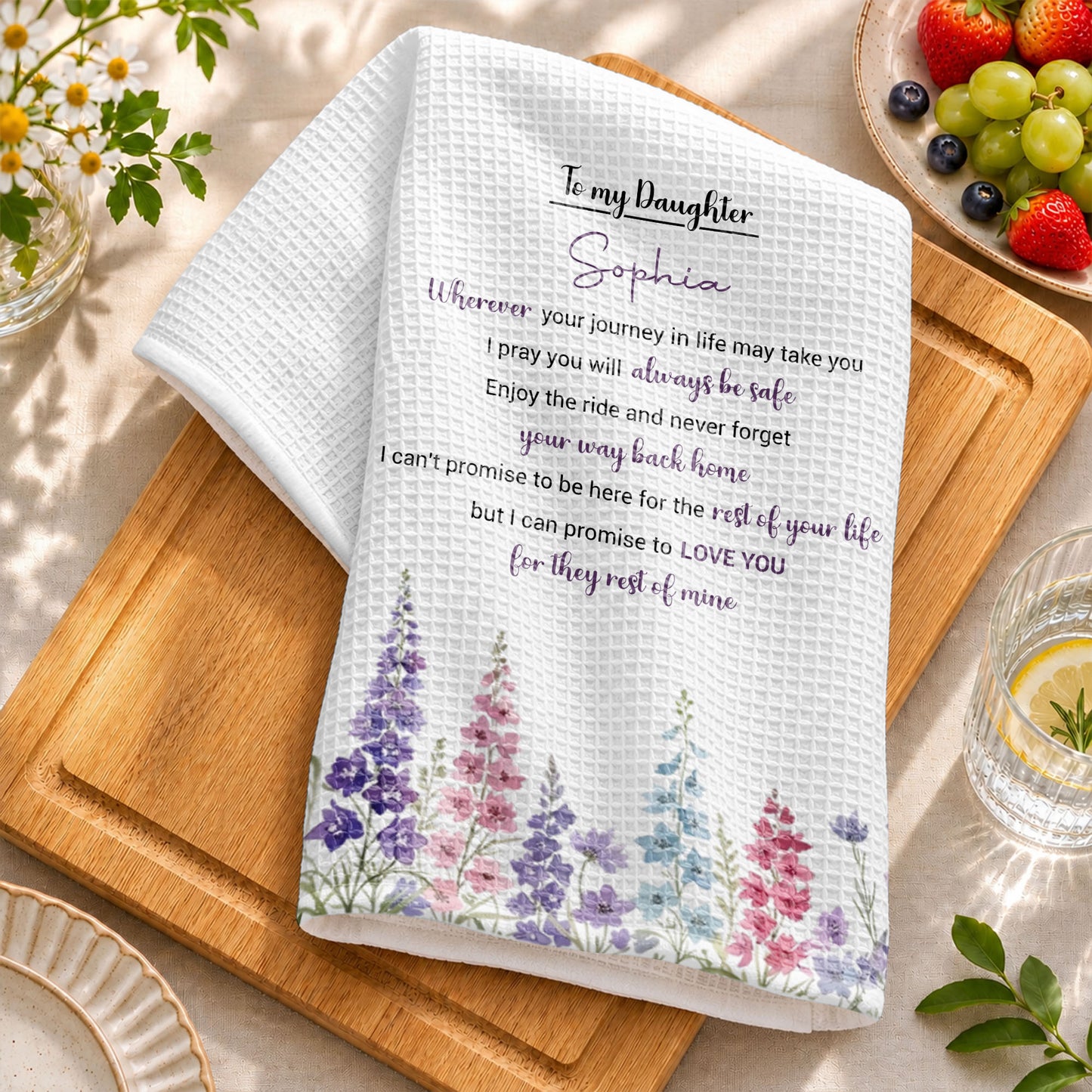 To My Daughter Wherever Your Journey Birth Flower - Personalized Kitchen Towel - DAU641_TOWL