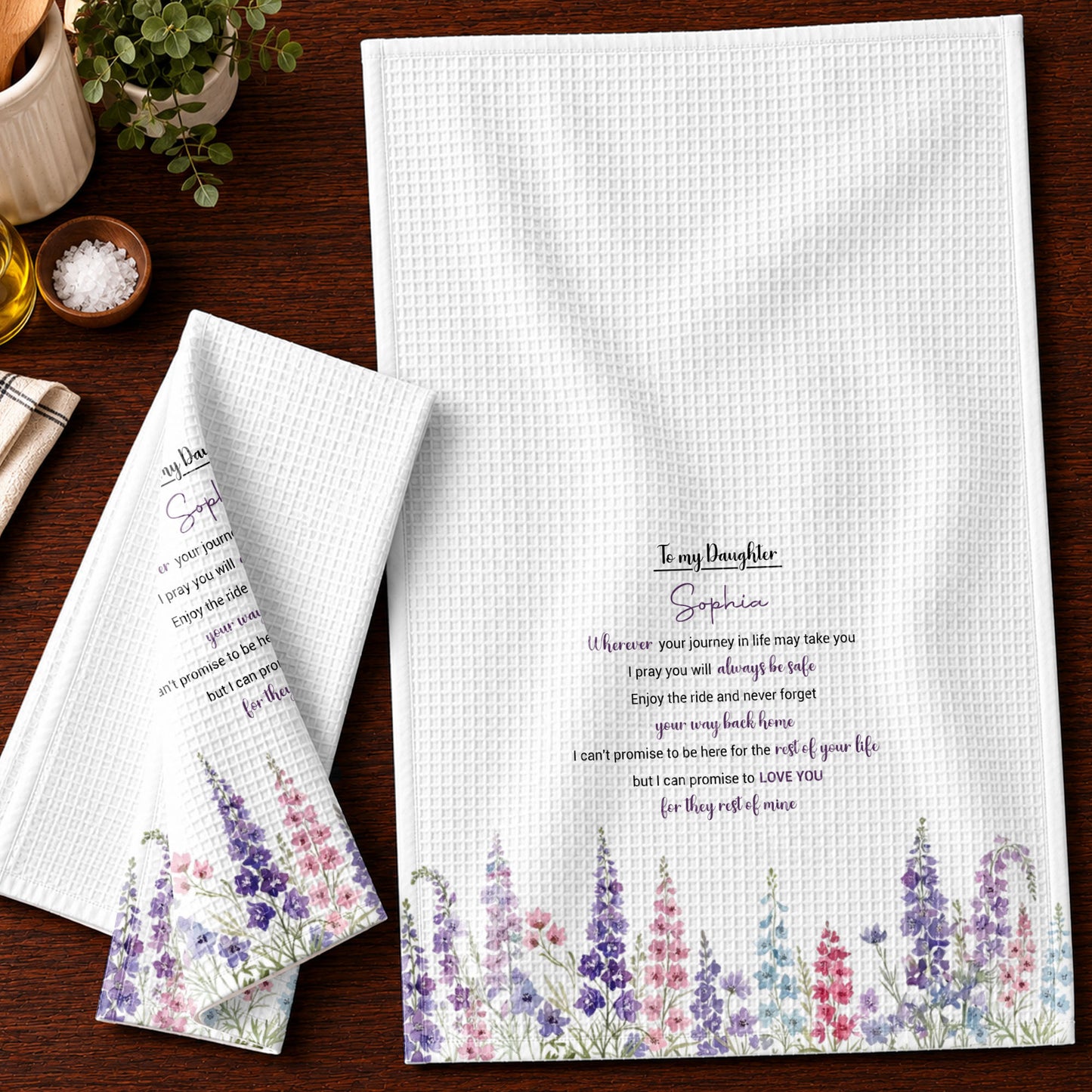 To My Daughter Wherever Your Journey Birth Flower - Personalized Kitchen Towel - DAU641_TOWL