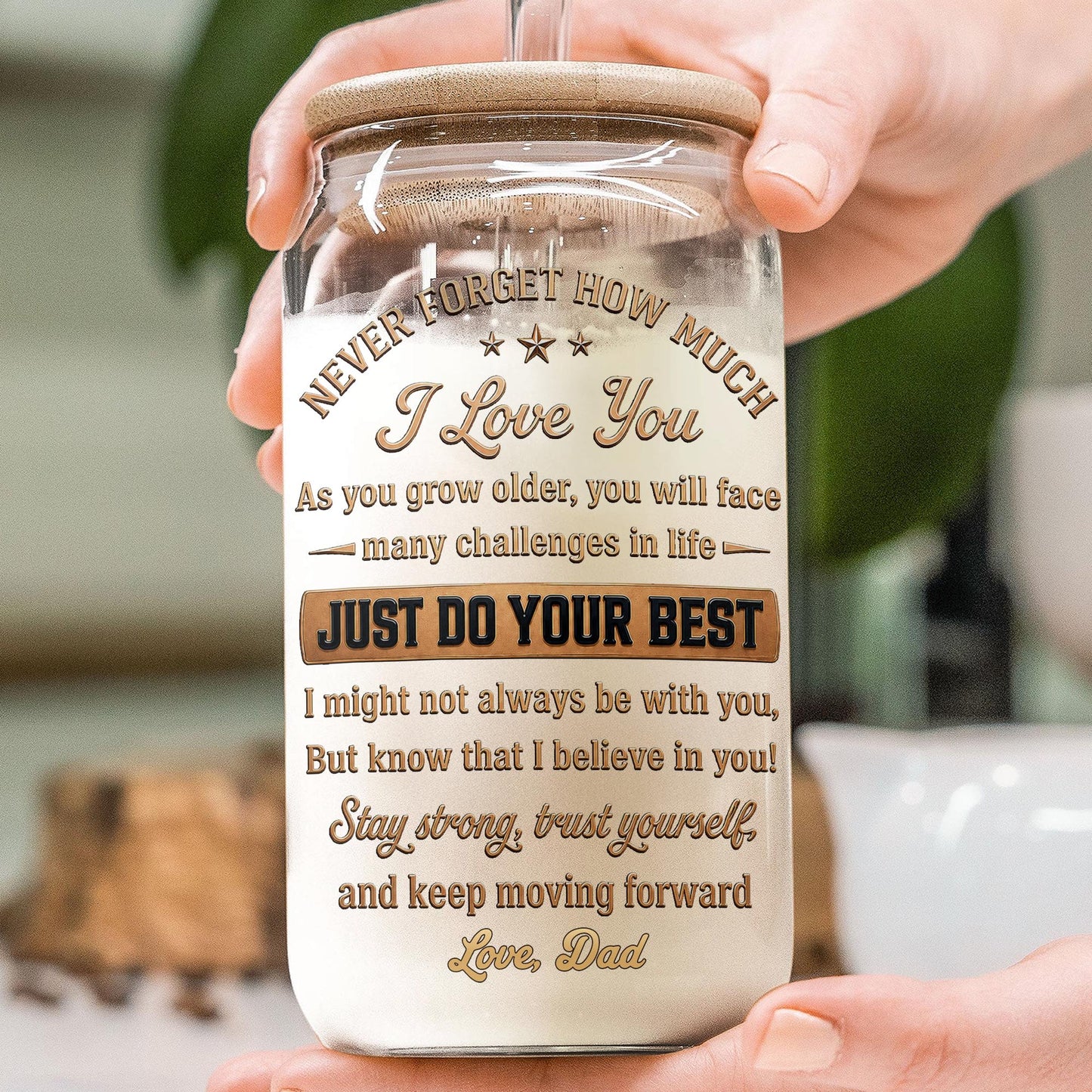 To My Daughter Never Forget How Much I Love You Dad And Daughter - Personalized Clear Glass Can - DAU643_GLACU