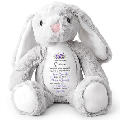 To My Daughter Believe In Yourself With Purple Flowers - Personalized Stuffed Bunny - DAU760_BUN