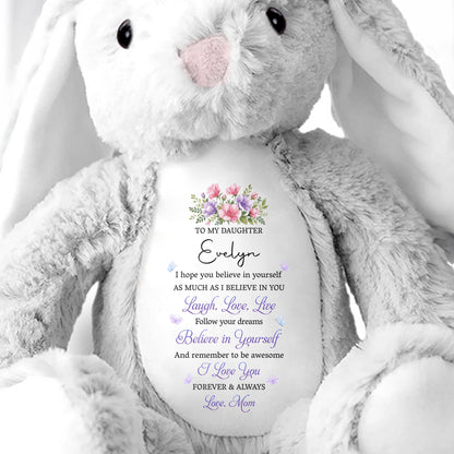 To My Daughter Believe In Yourself With Purple Flowers - Personalized Stuffed Bunny - DAU760_BUN