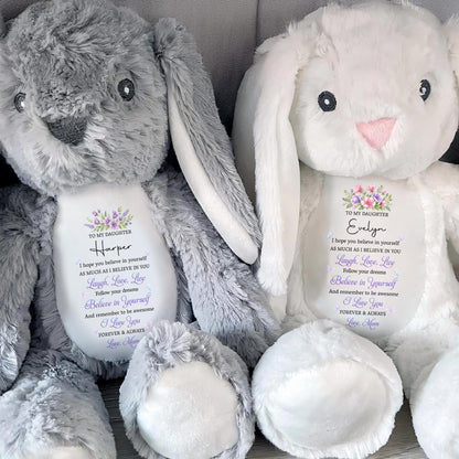 To My Daughter Believe In Yourself With Purple Flowers - Personalized Stuffed Bunny - DAU760_BUN