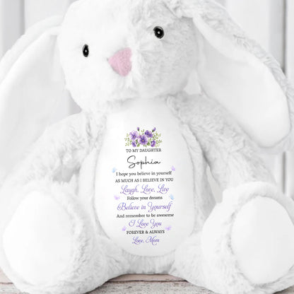 To My Daughter Believe In Yourself With Purple Flowers - Personalized Stuffed Bunny - DAU760_BUN