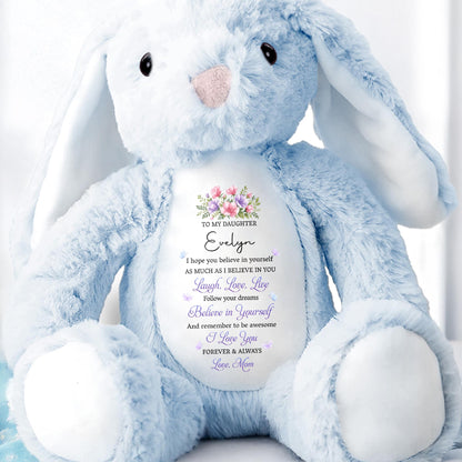 To My Daughter Believe In Yourself With Purple Flowers - Personalized Stuffed Bunny - DAU760_BUN