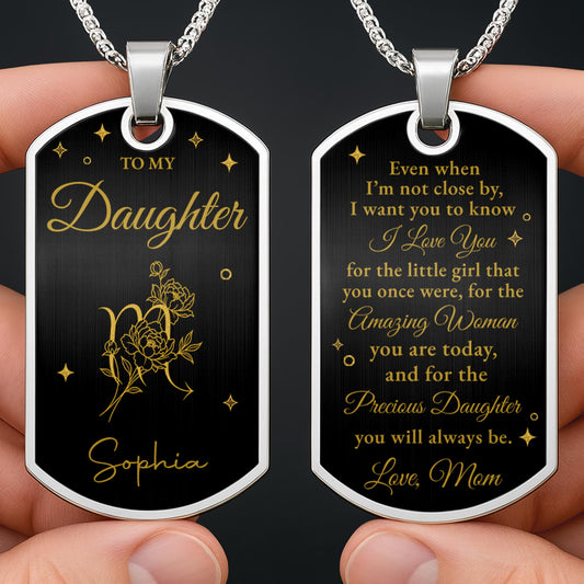 To My Daughter Custom Initial Birth Month Flowers Jewelry - Personalized Custom Dog Tag Necklace - DAU788_DTNECK