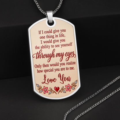 To My Daughter Holding Hands Through My Eyes Heart Flower Design - Personalized Custom Dog Tag Necklace - DAU813_DTNECK