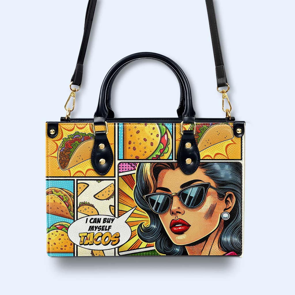 Puedo comprarme tacos - Bolso de mano de cuero personalizado - QCUS016_HB