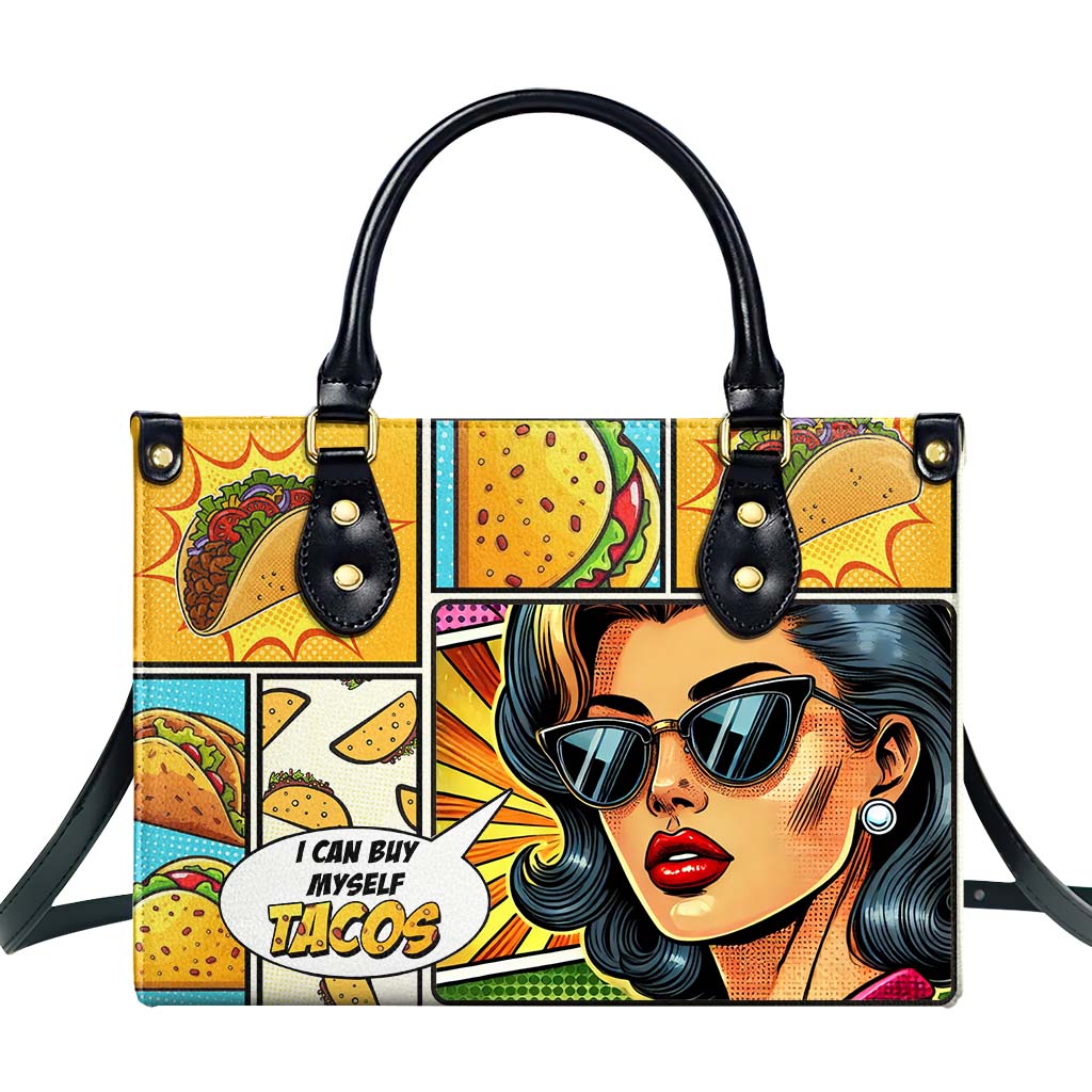 Puedo comprarme tacos - Bolso de mano de cuero personalizado - QCUS016_HB