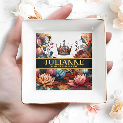 Queen Flowers - Personalized Custom Jewelry Dish -  DG007_SCRD