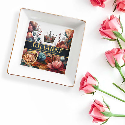 Queen Flowers - Personalized Custom Jewelry Dish -  DG007_SCRD