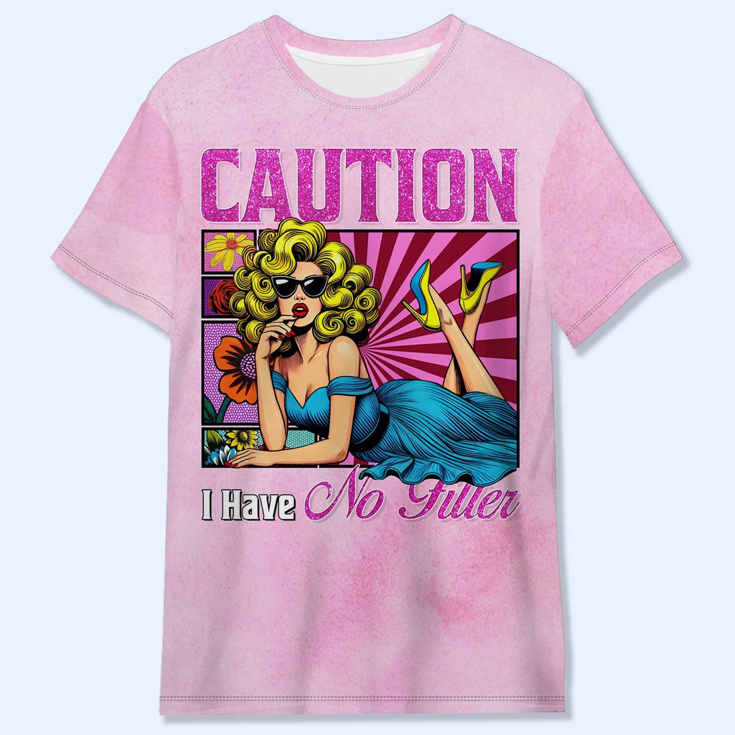 Precaución: no tengo filtro: camiseta unisex personalizada con estampado integral - DG013_3T