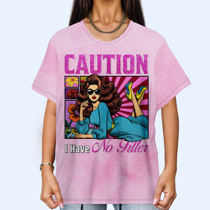 Precaución: no tengo filtro: camiseta unisex personalizada con estampado integral - DG013_3T