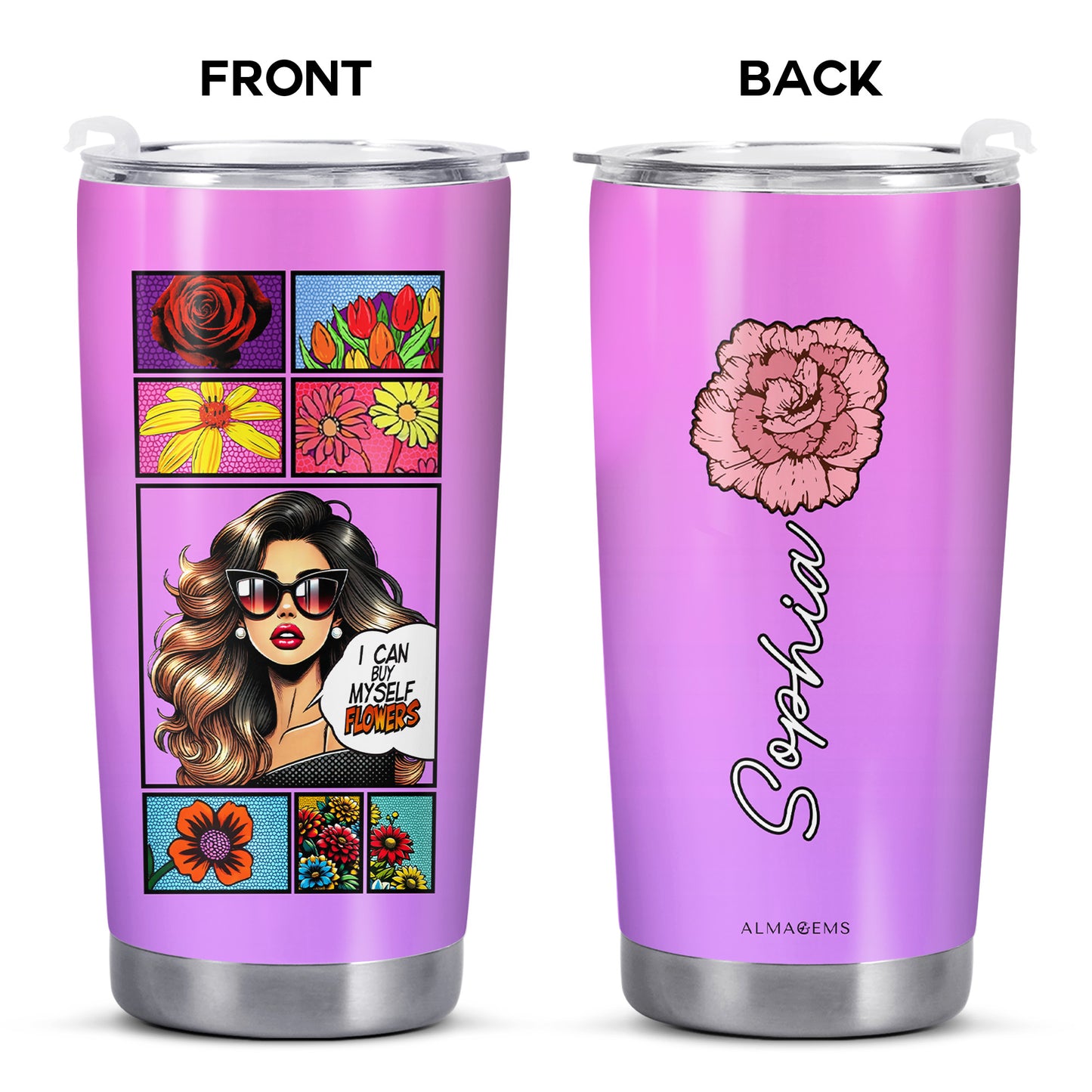 Puedo comprarme flores - Vaso de acero inoxidable personalizado de 20 oz y 30 oz - DG029_TB