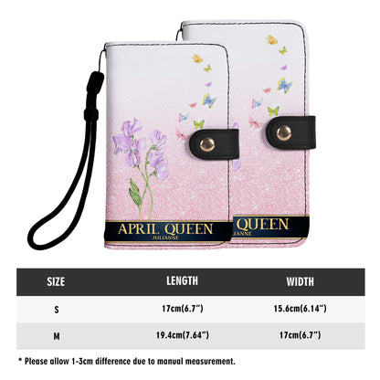 Cartera de cuero personalizada para teléfono con diseño de flores y mes de nacimiento - DG030_PW