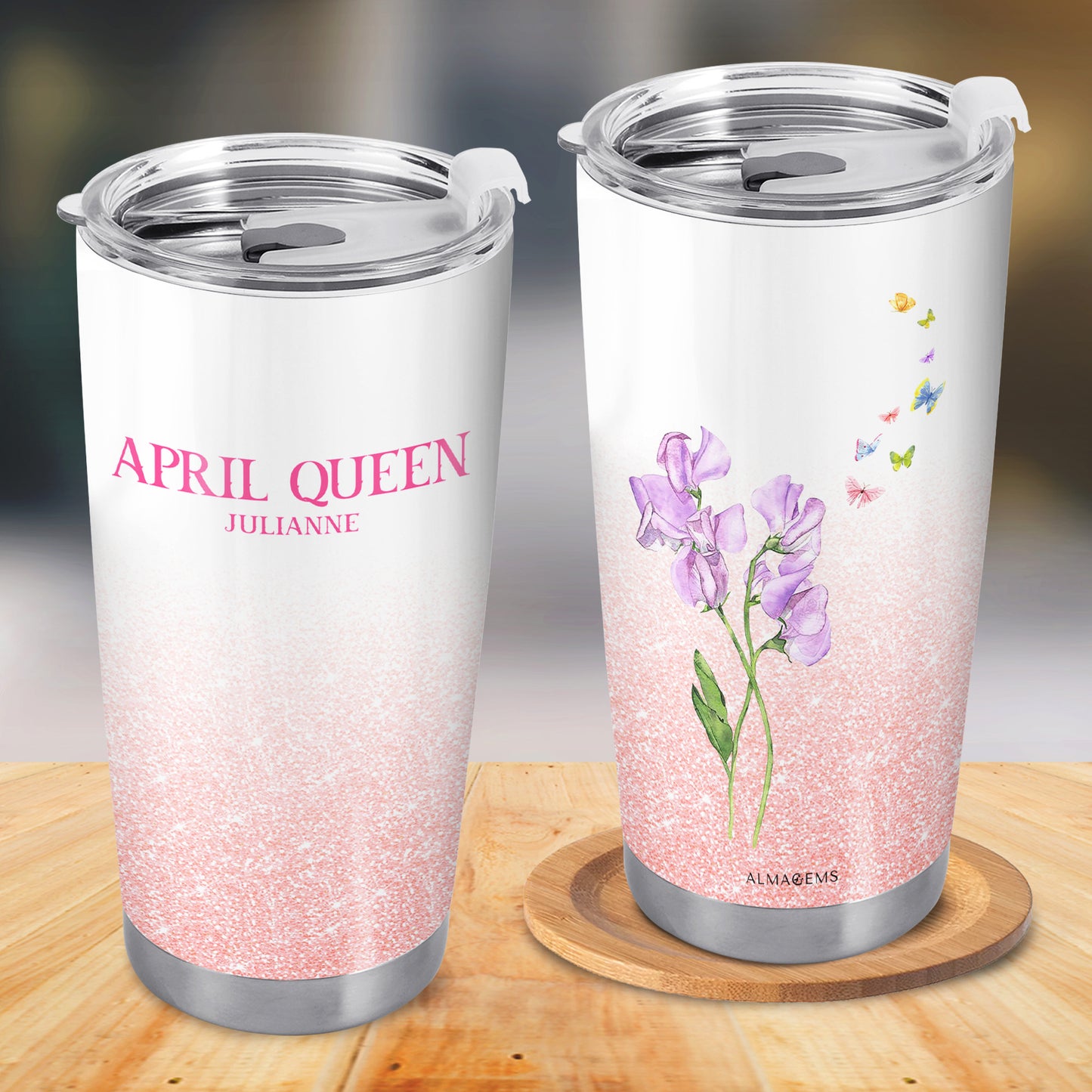 Vaso de acero inoxidable personalizado con diseño de flor del mes de nacimiento, 20 oz y 30 oz - DG031_TB