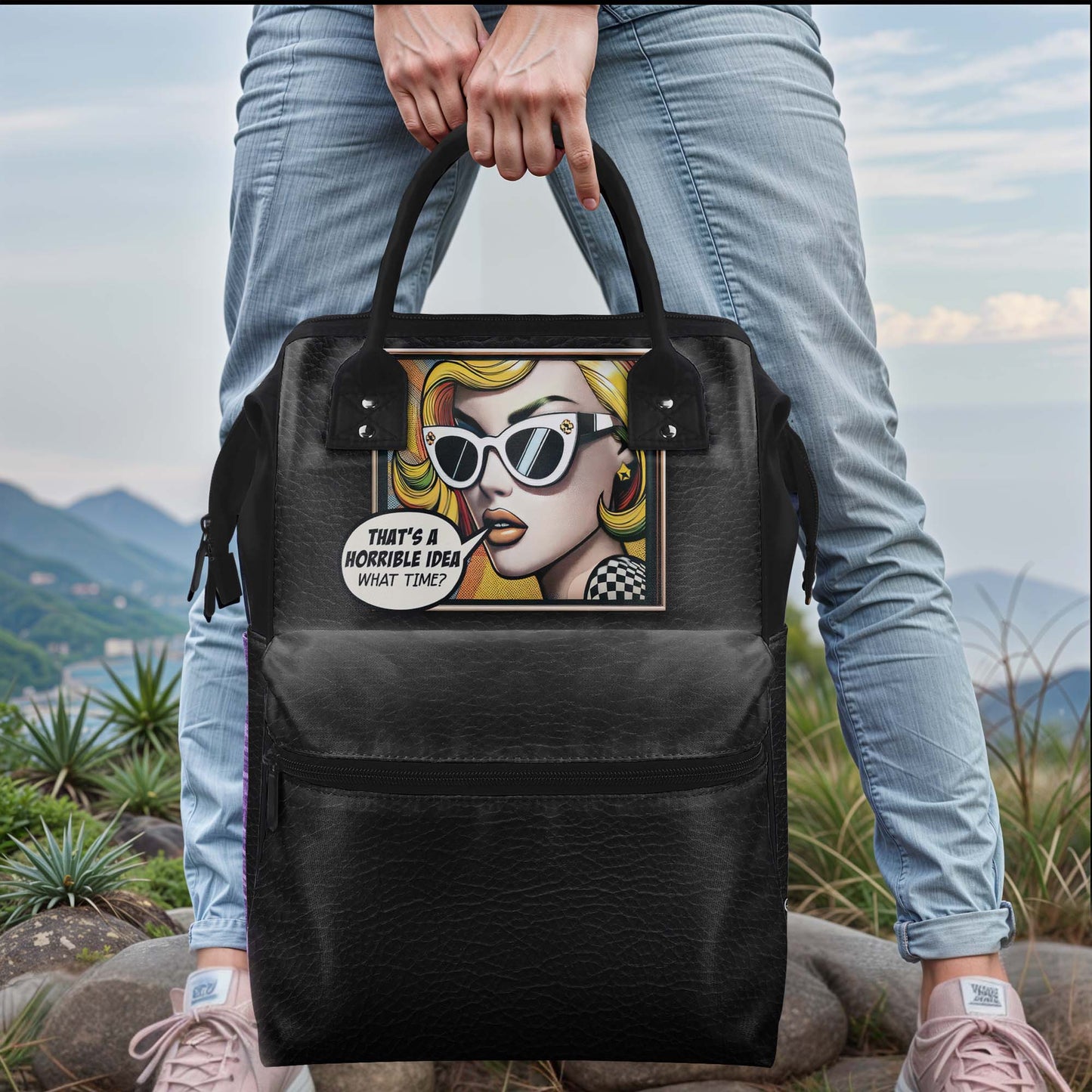 ¿Qué hora? - Mochila de viaje personalizada con diseño de pico de pato - DG053_DKB