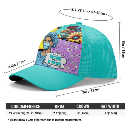 Soy mamá y enfermera: gorra de béisbol personalizada con estampado completo - DG058_BAC