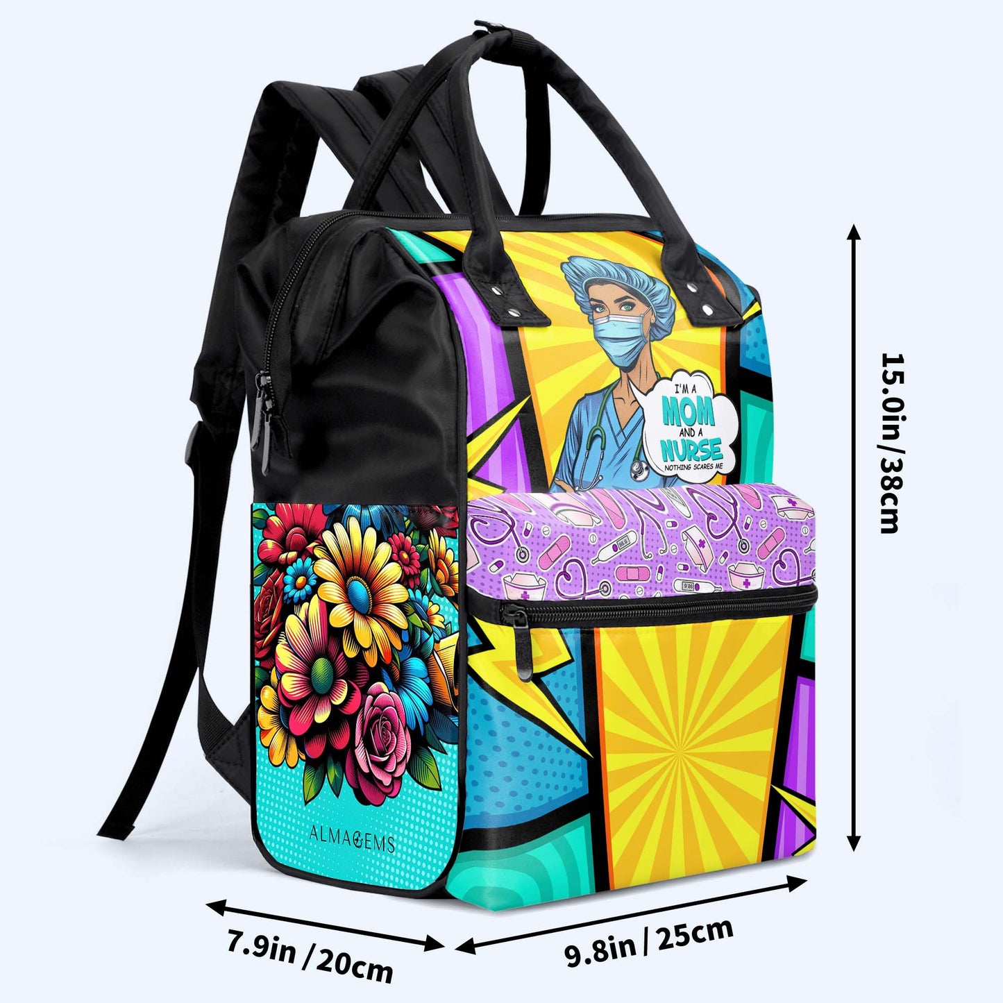 Nombre y título personalizados: soy mamá y enfermera. Mochila de viaje personalizada con pico de pato. DG058_DKB