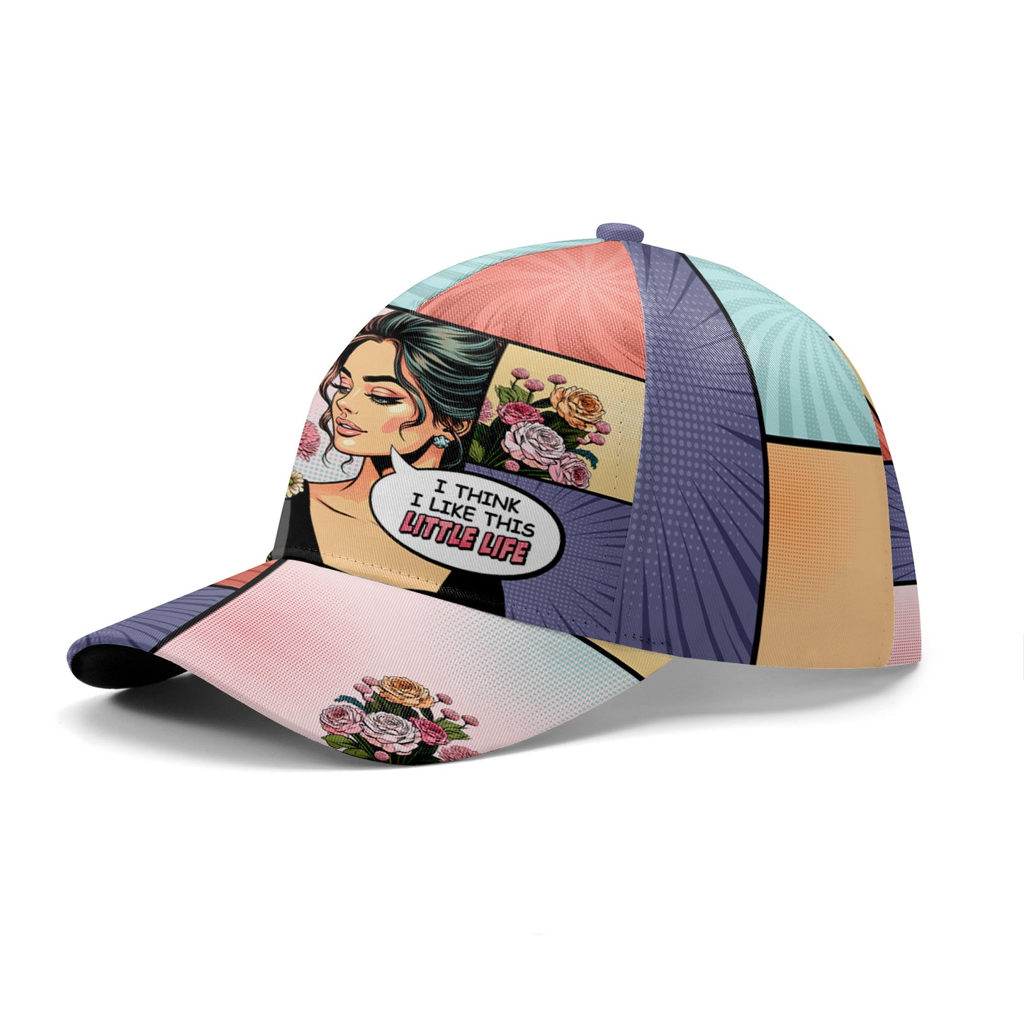 Creo que me gusta esta pequeña vida: gorra personalizada personalizada, gorra de béisbol con estampado completo - DG060_BAC