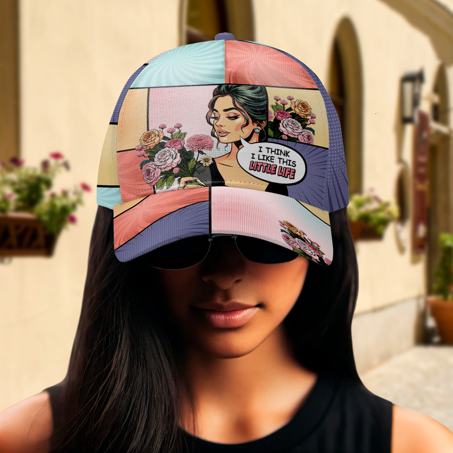 Creo que me gusta esta pequeña vida: gorra personalizada personalizada, gorra de béisbol con estampado completo - DG060_BAC