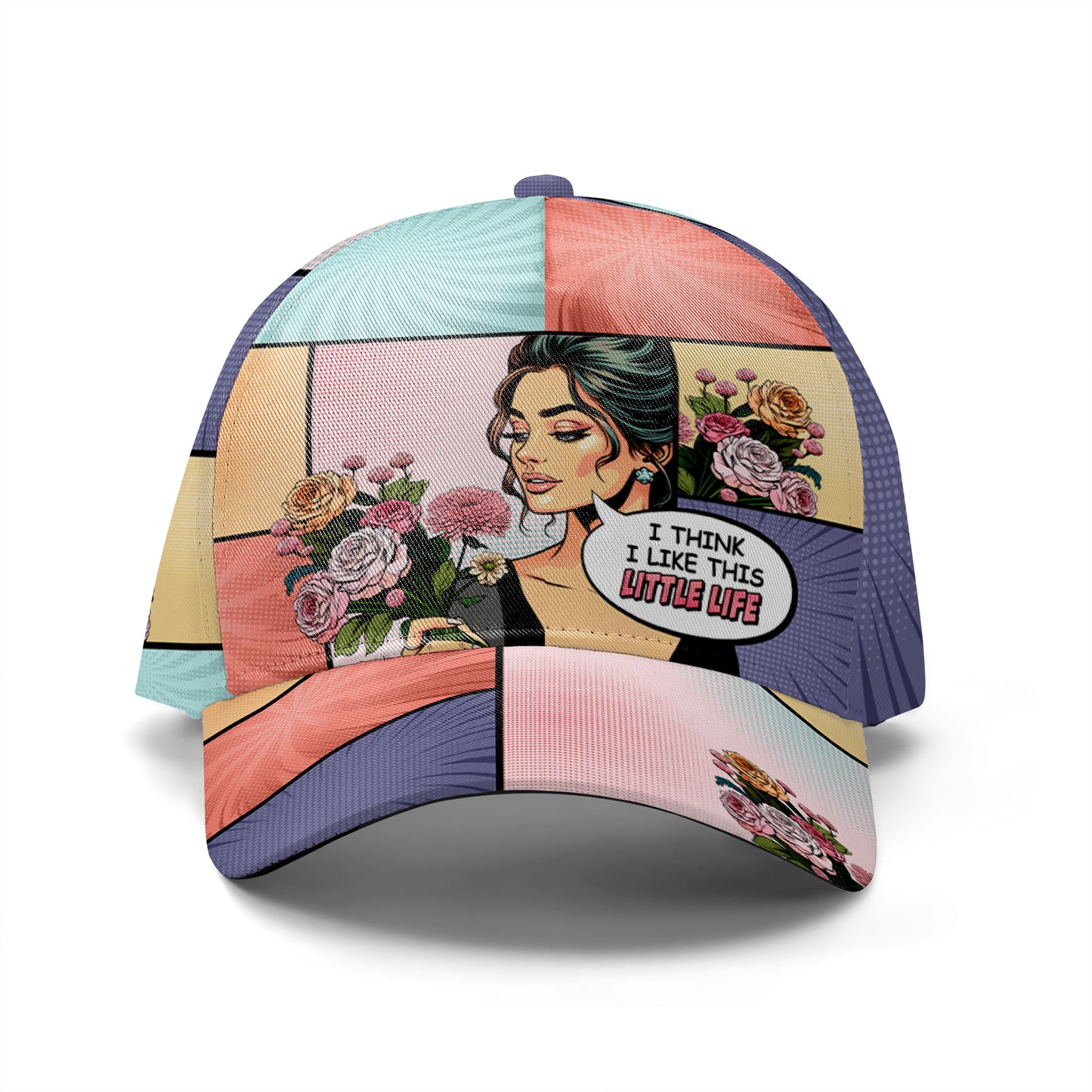 Creo que me gusta esta pequeña vida: gorra personalizada personalizada, gorra de béisbol con estampado completo - DG060_BAC