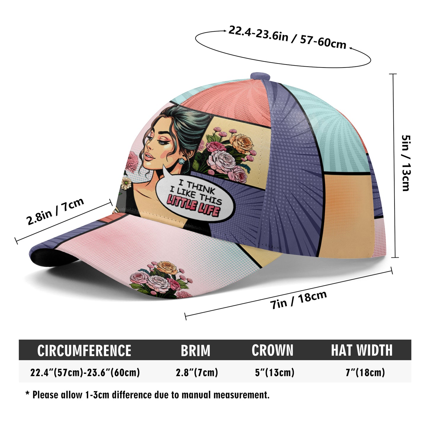 Creo que me gusta esta pequeña vida: gorra personalizada personalizada, gorra de béisbol con estampado completo - DG060_BAC