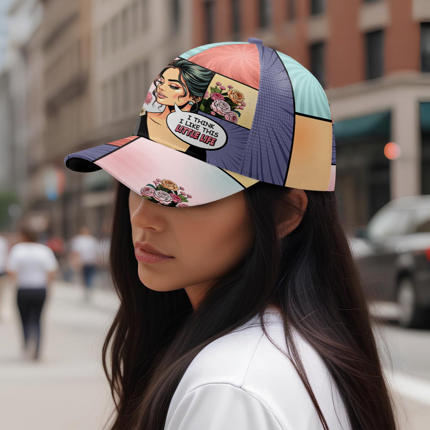 Creo que me gusta esta pequeña vida: gorra personalizada personalizada, gorra de béisbol con estampado completo - DG060_BAC