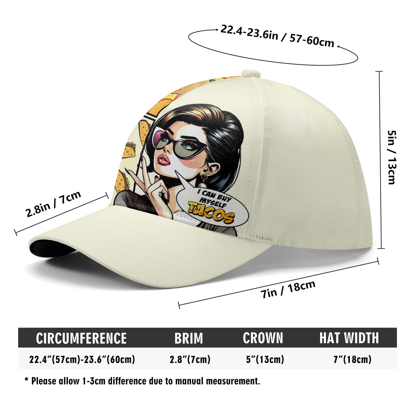 Puedo comprarme tacos - Gorra personalizada personalizada, gorra de béisbol con estampado completo - DG061_BAC