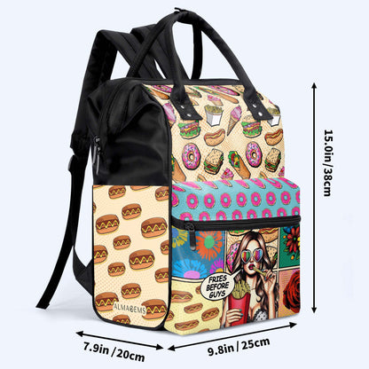 Fries Before Guys - Mochila de viaje personalizada con diseño de pico de pato - DG062_DKB